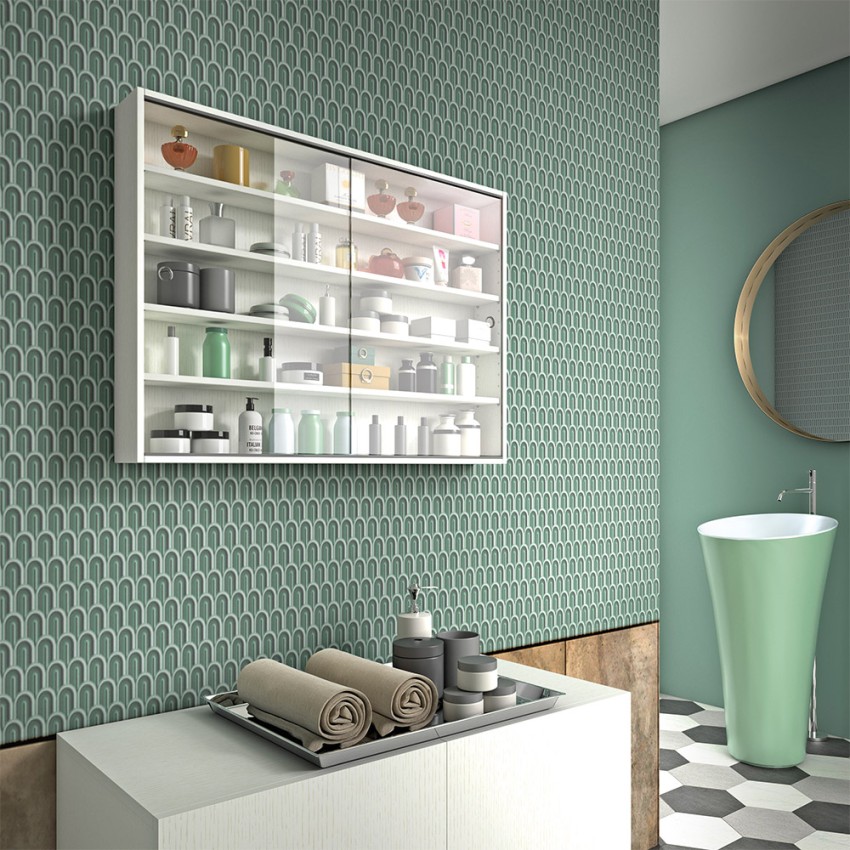 Badkamer vitrinekast met 2 schuifdeuren van glas en 4 planken Aanbieding Badkamer vitrinekast met 2 schuifdeuren van glas en 4 planken Aanbieding