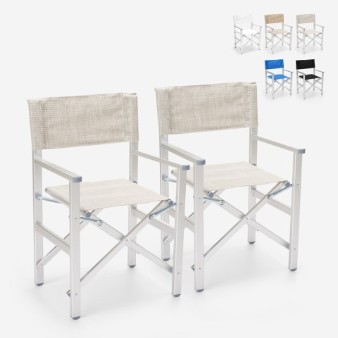 2 Chaises de plage pliantes portables en textilène aluminium Regista Gold