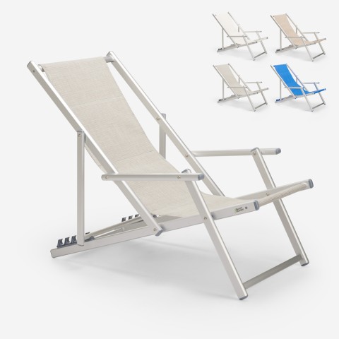 Chaise longue de plage avec accoudoirs rabattables en aluminium Riccione Gold Lux