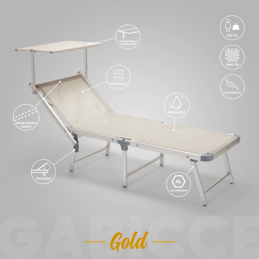 Gabicce Gold Bains De Soleil De Plage Transats Pliants En Aluminium