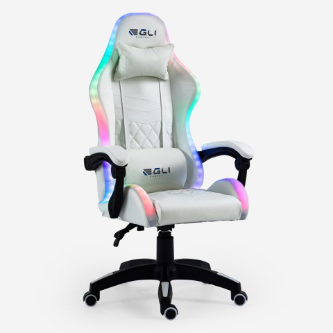 Witte gamingstoel ergonomische verstelbare led-fauteuil met kussen Pixy